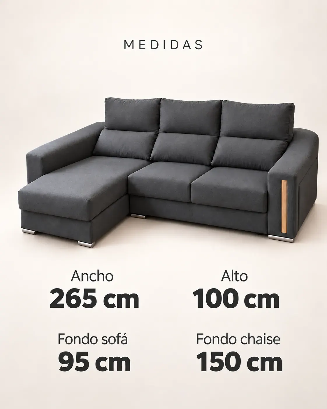 Sofá Chaiselongue Monaco | Reclinable con Puffs